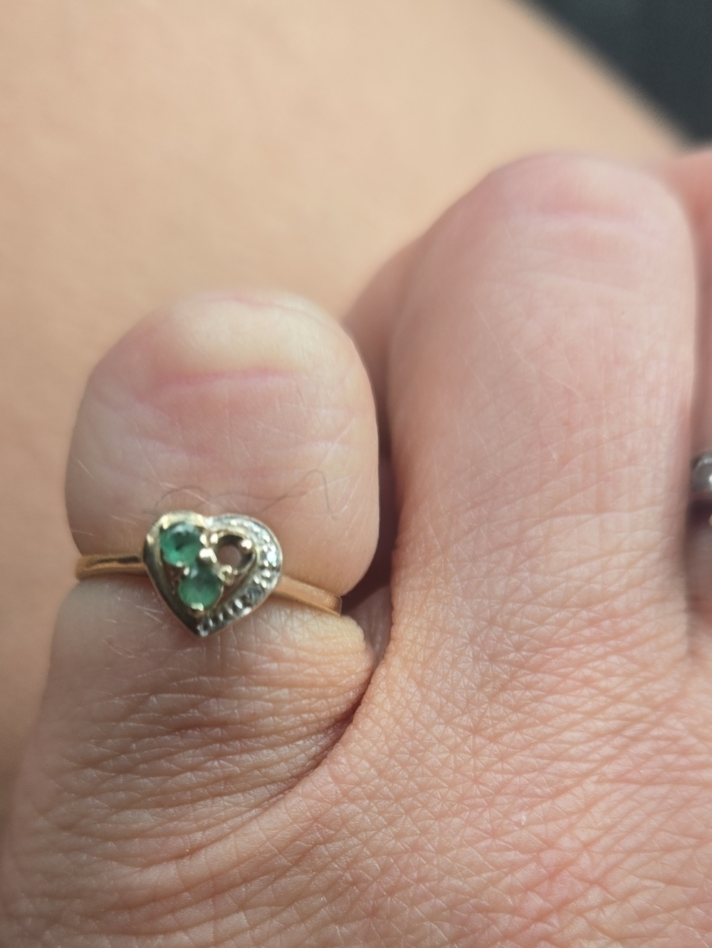 Gold Heart Ring with Green Gemstone Accent